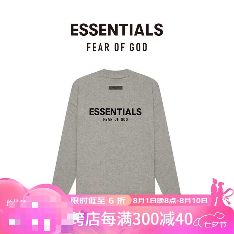 FEAR OF GOD ESSENTIALS植绒背部LOGO系列棉质圆领长袖T恤 美式高街情侣潮牌经典透气内搭 深燕麦色 XS