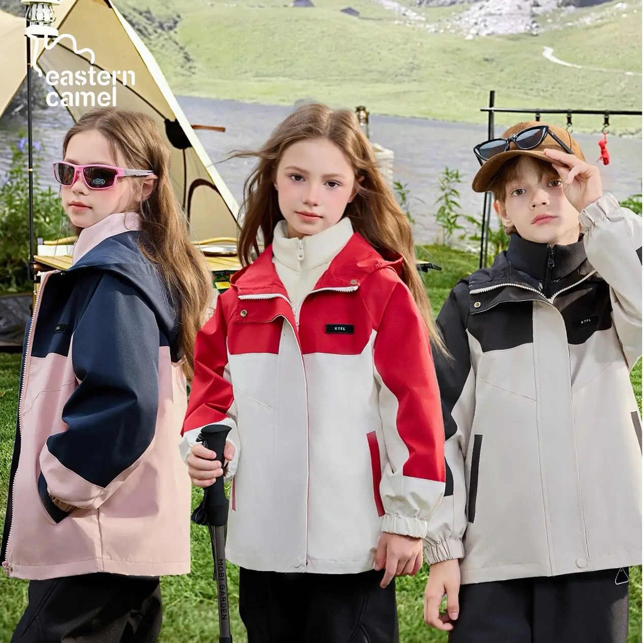 【99.9包邮】东方骆驼 儿童撞色山系轻户外三合一冲锋衣保暖外套